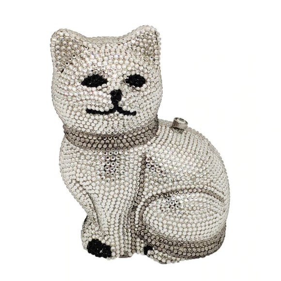 3d Cat Shaped Minaudiere Sparkling Crystal Clutch Purse Evening Bag NWT - Picture 3 of 5